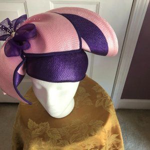 Pink And Purple Hat With Bow And Pearls